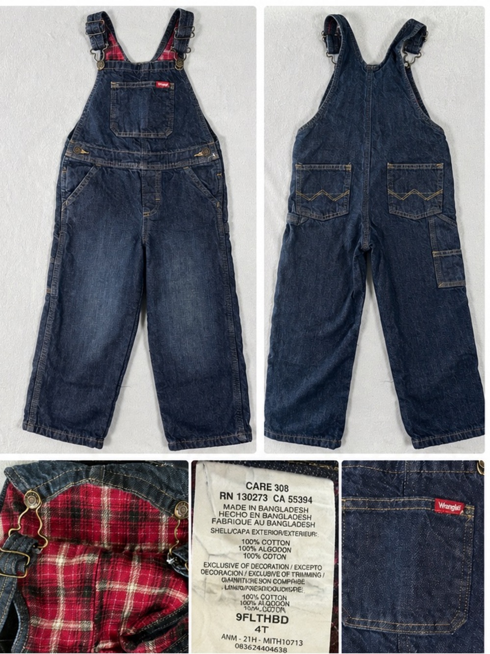 4T Wrangler Plaid Lined Denim Overalls Western Carpenter‎ Utility